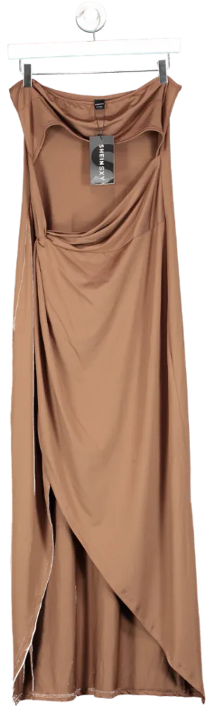 SHEIN Brown One Shoulder Slinky Dress UK L