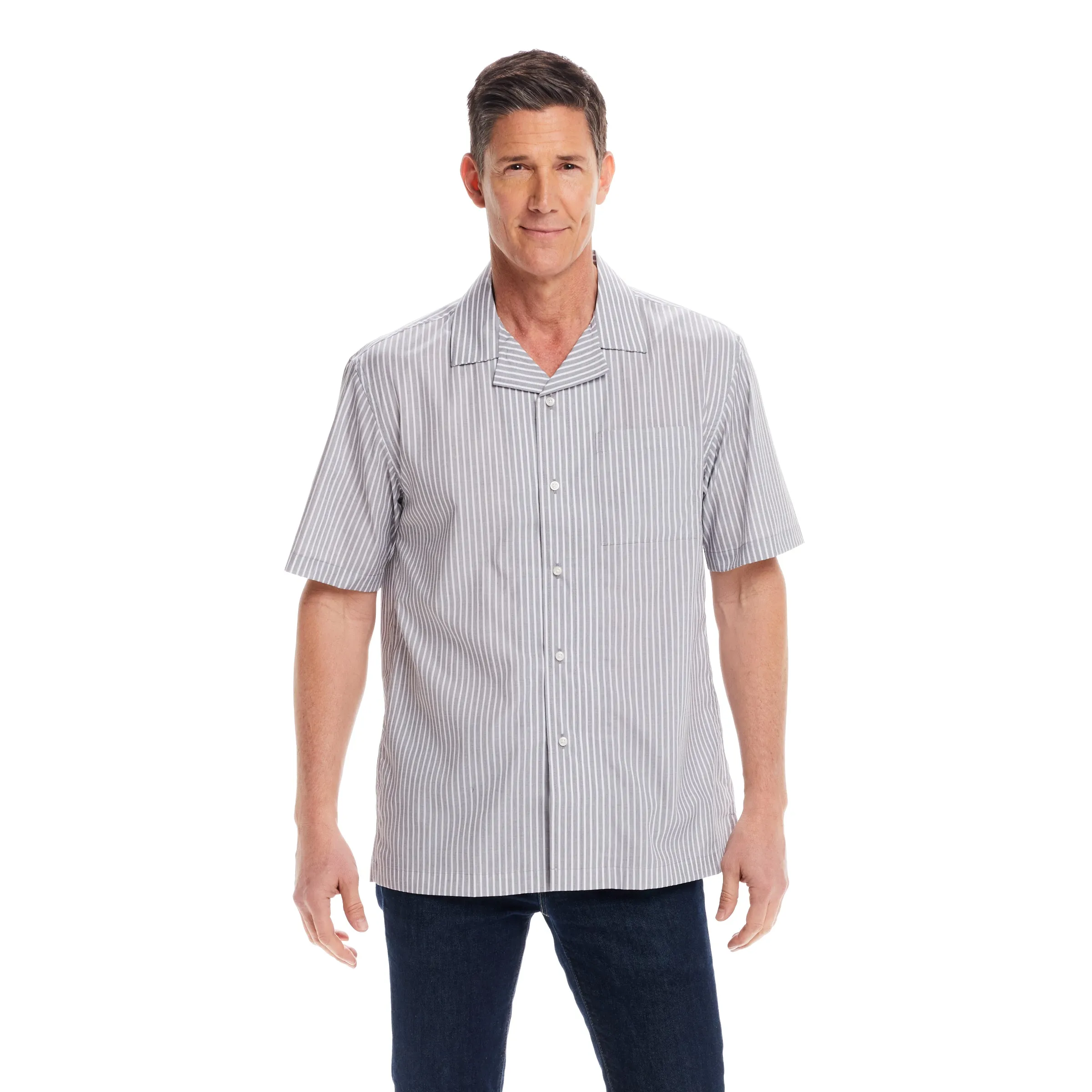 Short Sleeve Untucked Grey ‘Landry’ Camp Casual Shirt with Magnetic Closures