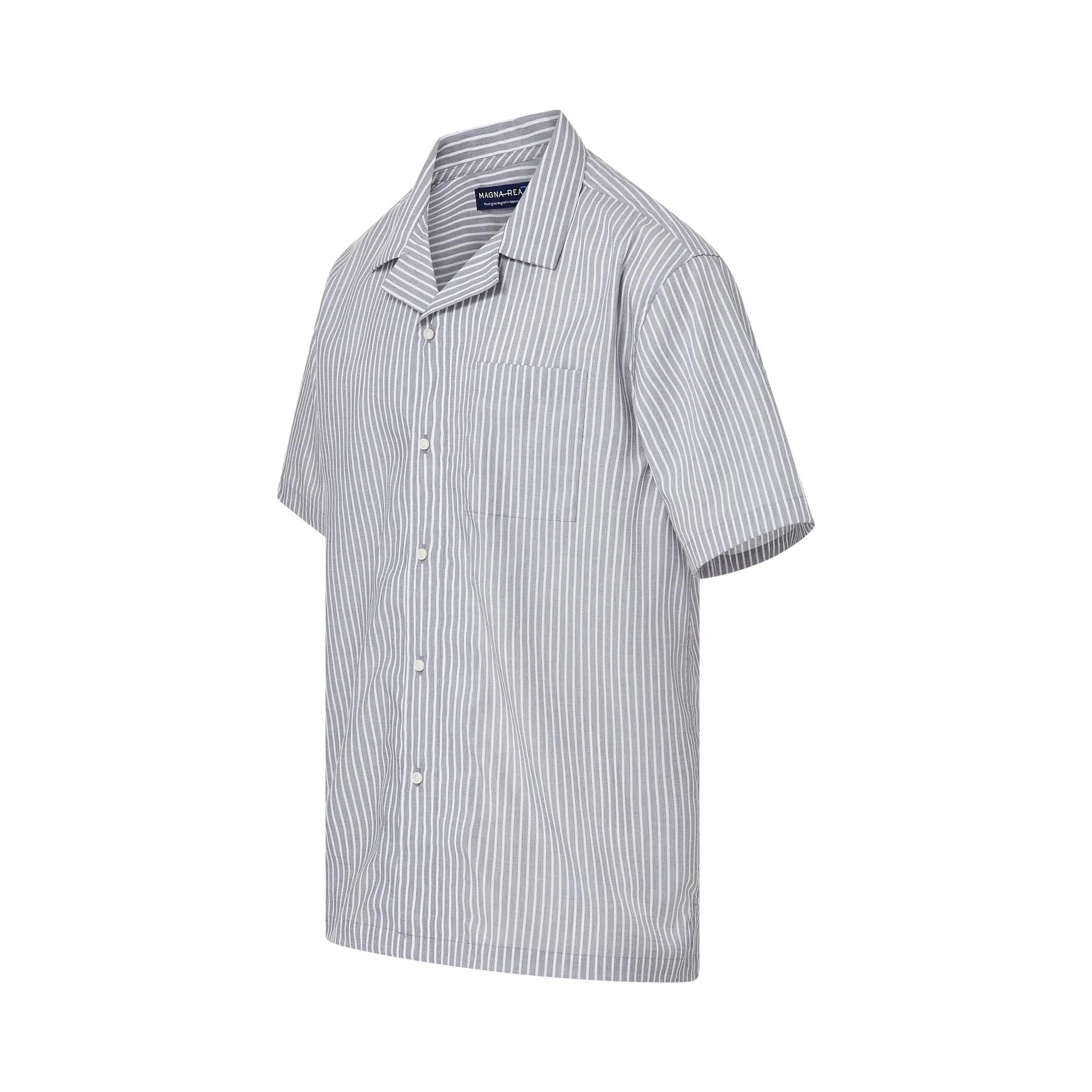 Short Sleeve Untucked Grey ‘Landry’ Camp Casual Shirt with Magnetic Closures