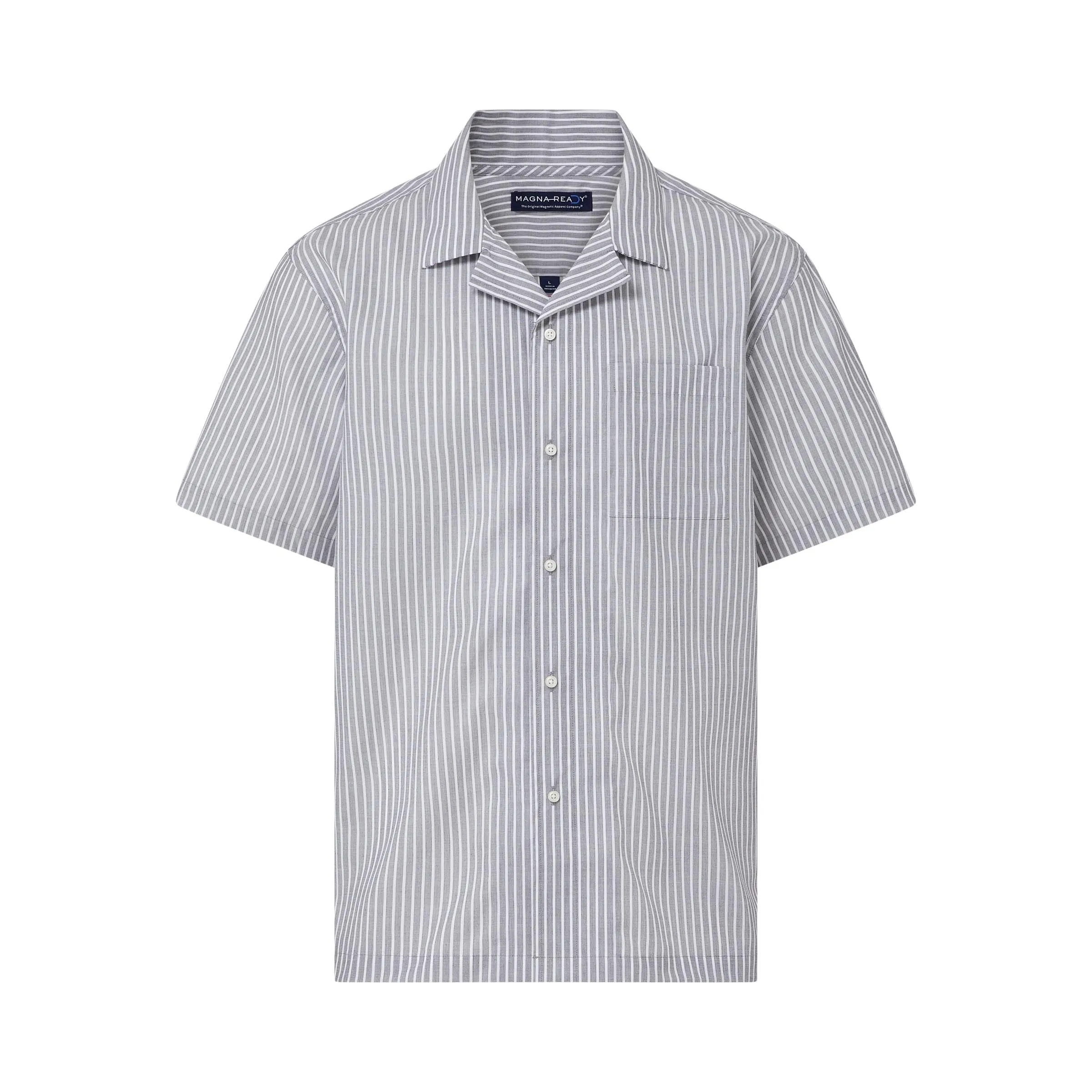 Short Sleeve Untucked Grey ‘Landry’ Camp Casual Shirt with Magnetic Closures