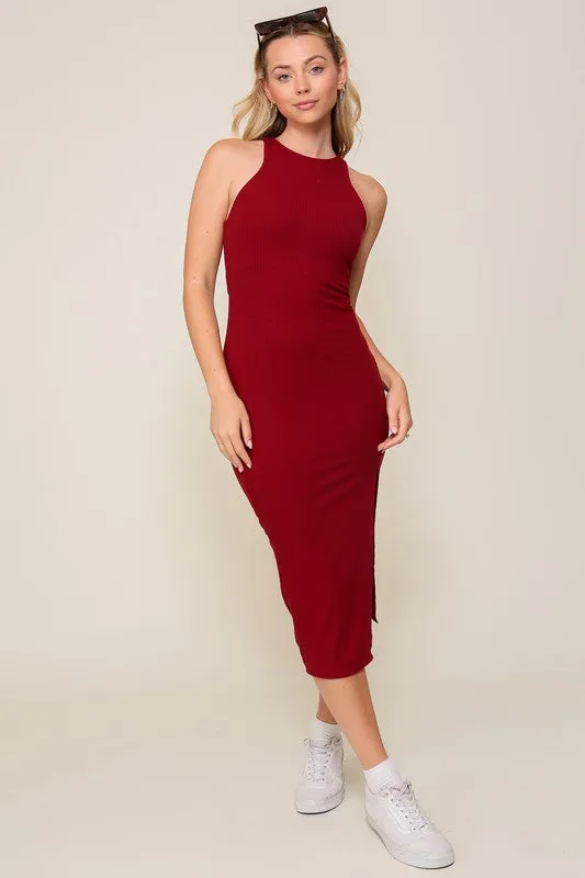 Sleeveless Round Neck Ribbed Bodycon Midi Dress