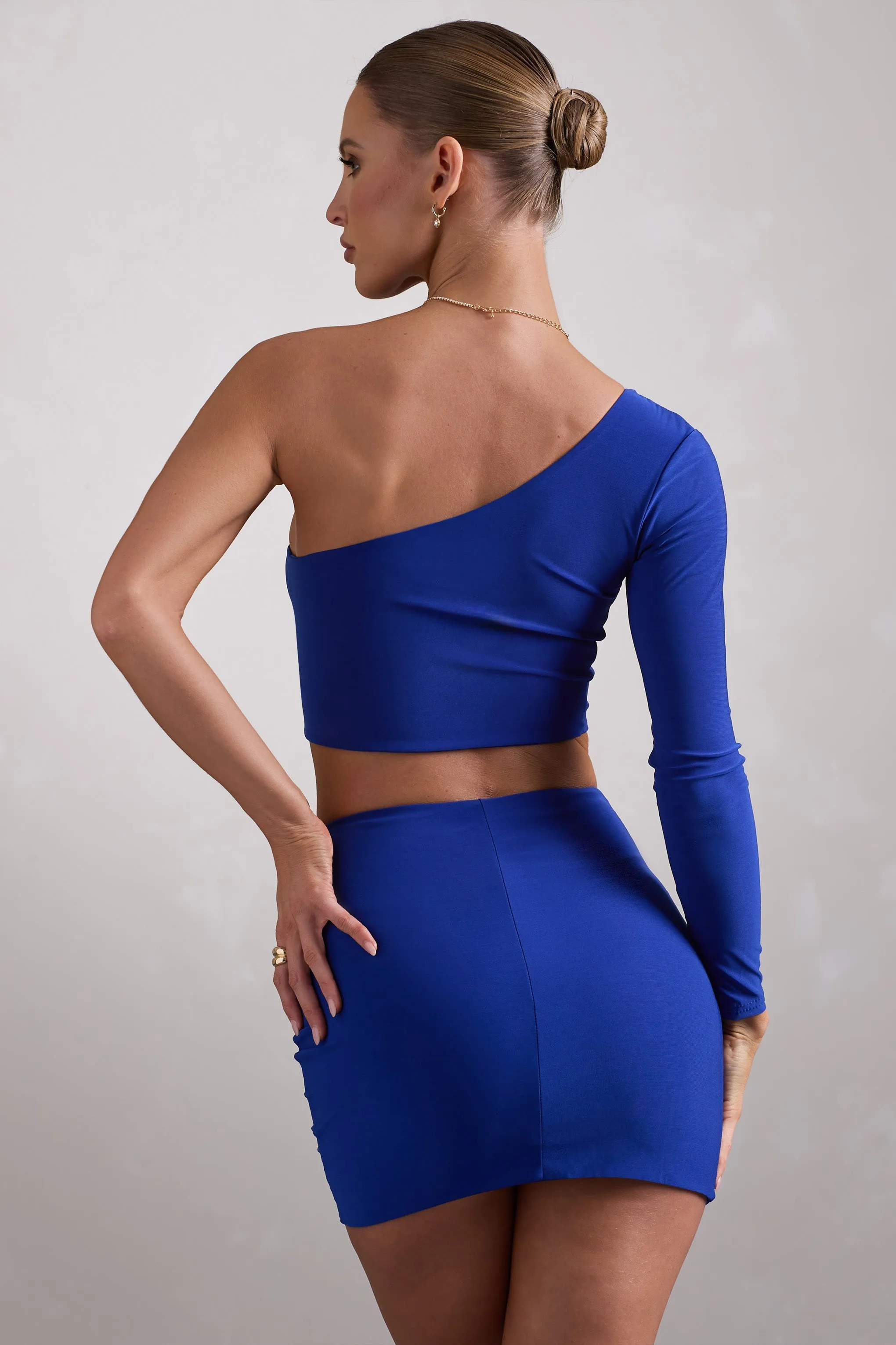 Step Up | Cobalt Blue Long Sleeve One Shoulder Crop Top