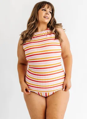 Sunset Stripe Boat-Neck Tankini Top