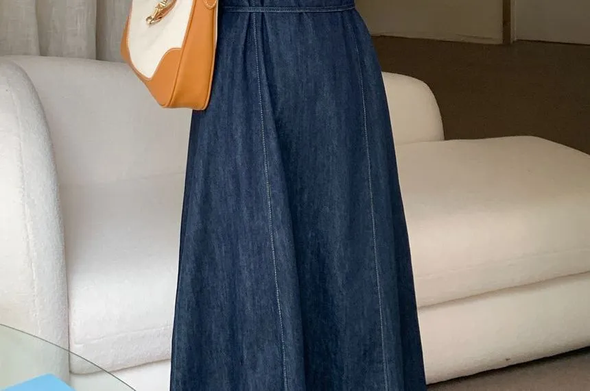 Washed Midi Denim Overall Dress kk22