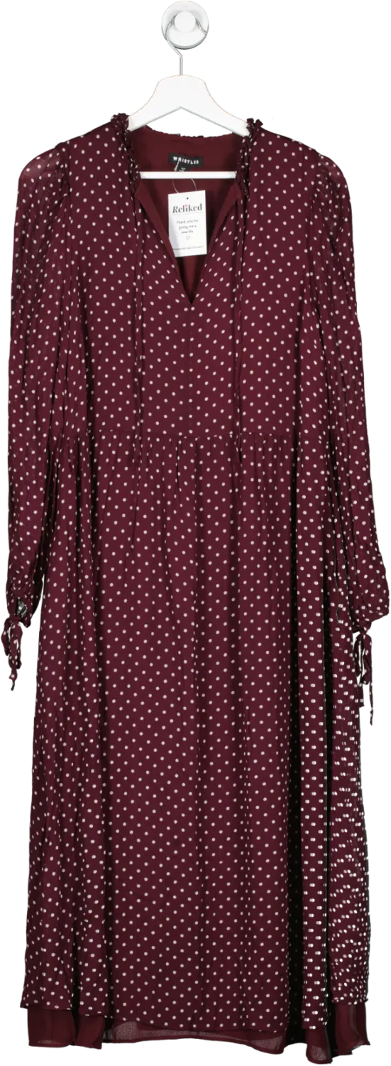 Whistles Red Polka Dot Trapeze Midi Dress, Burgundy/multi UK 12