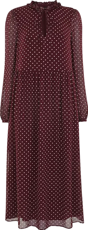 Whistles Red Polka Dot Trapeze Midi Dress, Burgundy/multi UK 12