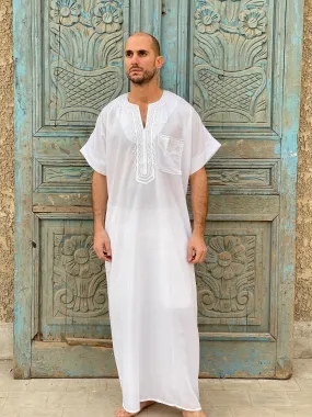 White embroidered cotton mens caftan, caftan, Cotton men caftan, caftans for men,  men clothing, gift for men, husband gift, gift for him