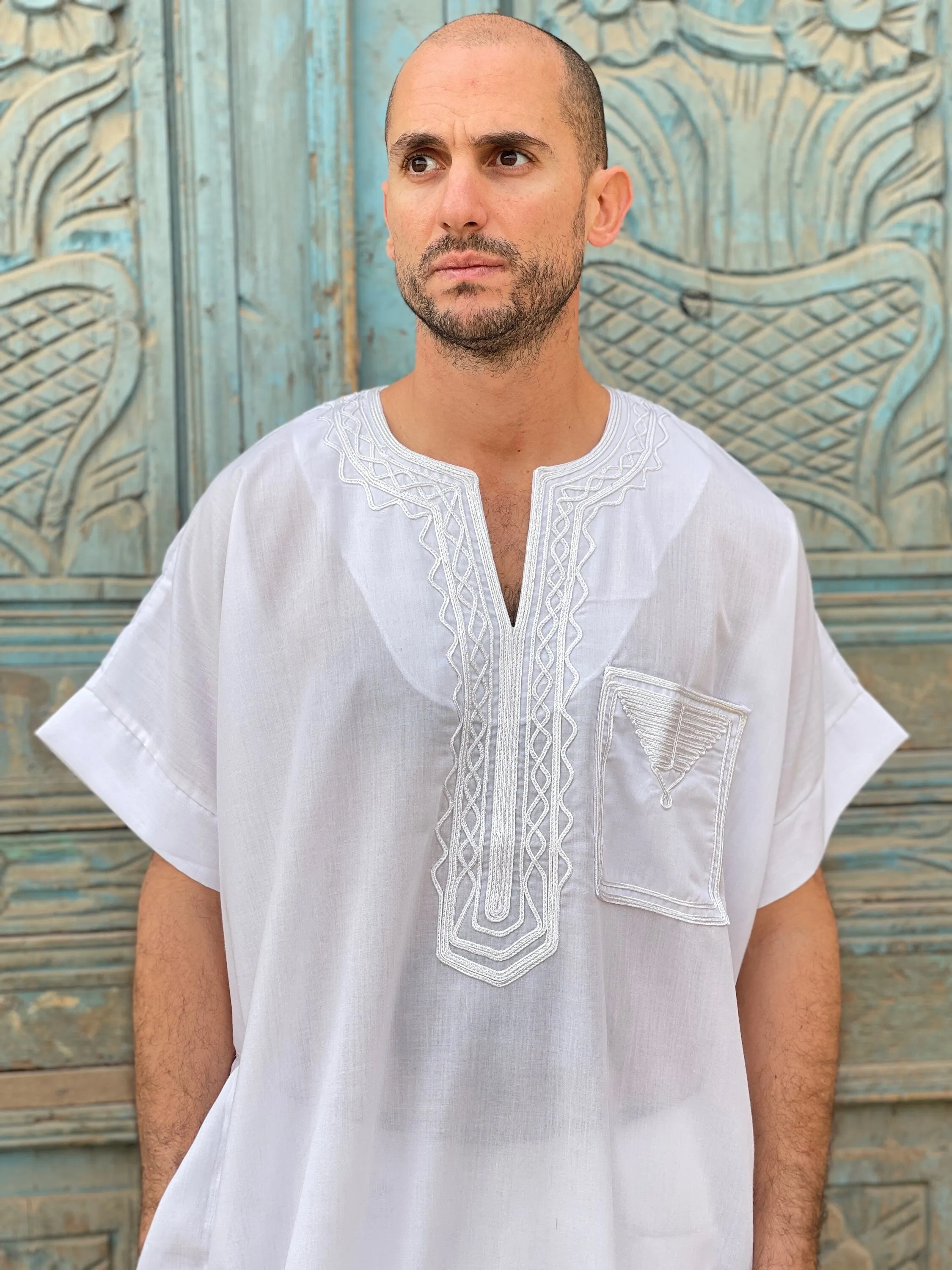 White embroidered cotton mens caftan, caftan, Cotton men caftan, caftans for men,  men clothing, gift for men, husband gift, gift for him