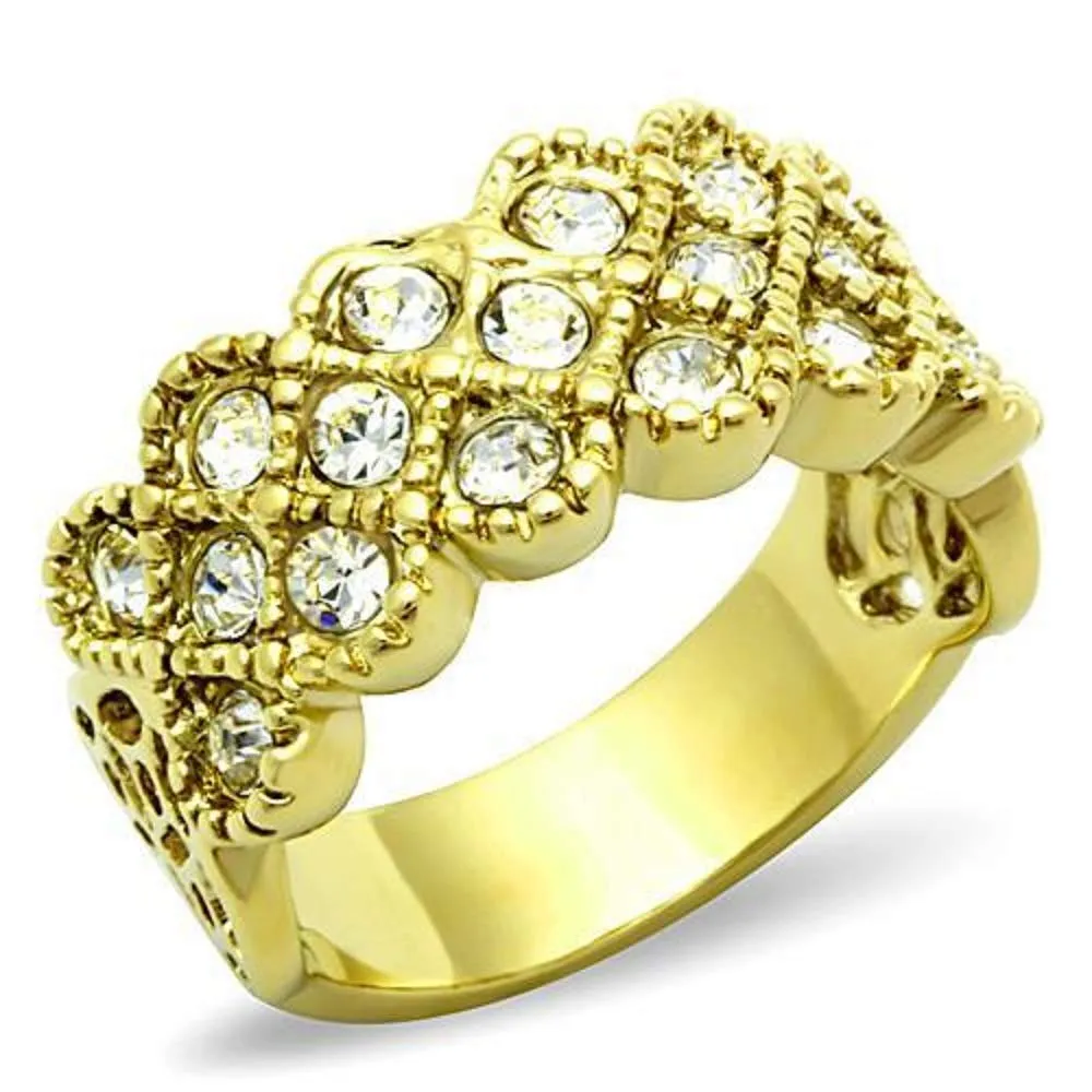 WildKlass Stainless Steel Pave Ring IP Gold Women Top Grade Crystal Clear