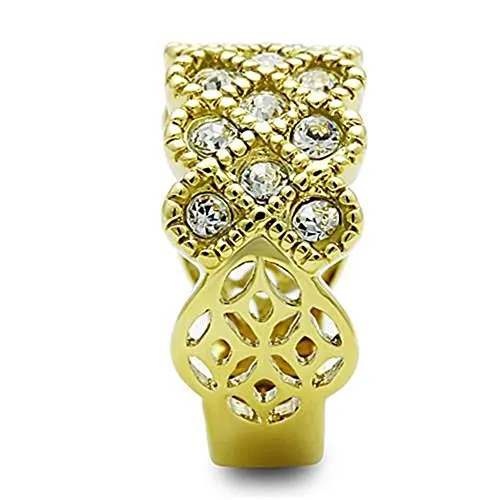 WildKlass Stainless Steel Pave Ring IP Gold Women Top Grade Crystal Clear