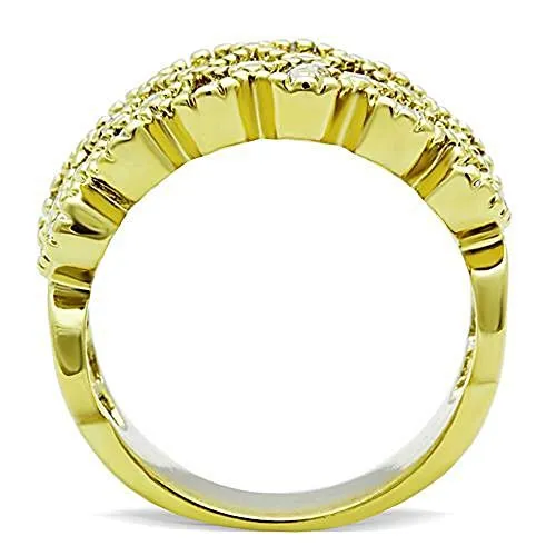 WildKlass Stainless Steel Pave Ring IP Gold Women Top Grade Crystal Clear