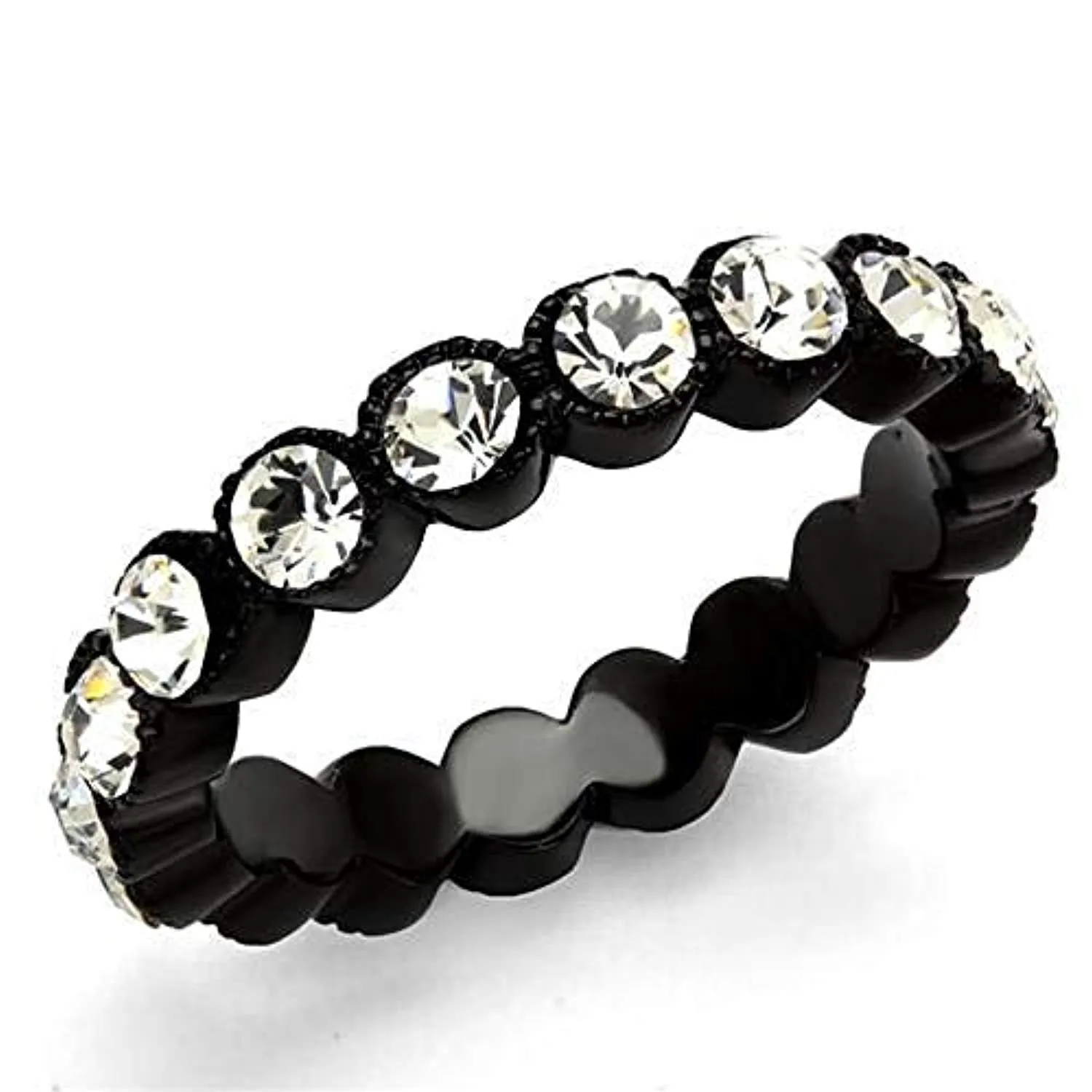 WildKlass Stainless Steel Ring IP Black Women Top Grade Crystal Clear