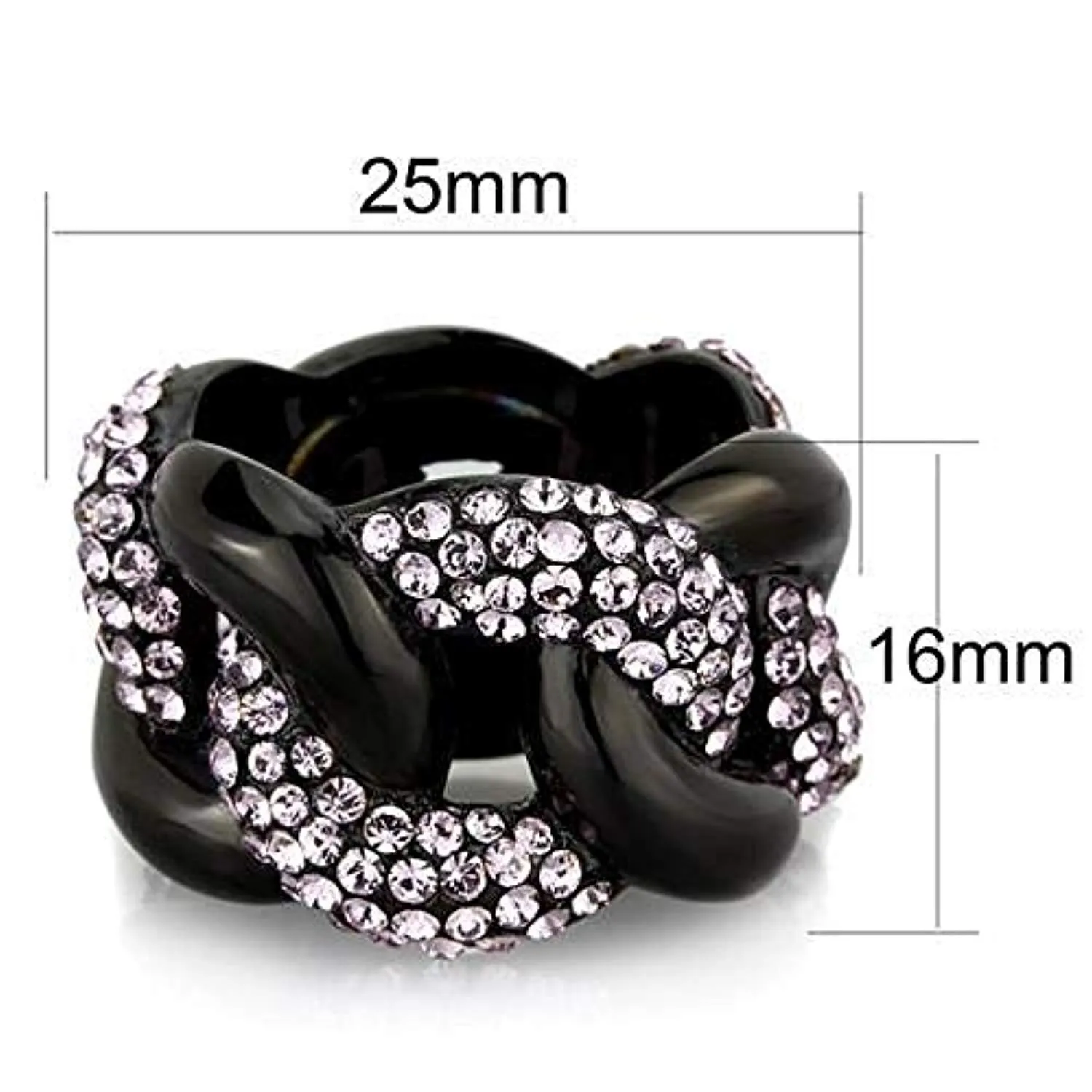 WildKlass Stainless Steel Ring IP Black Women Top Grade Crystal Light Amethyst