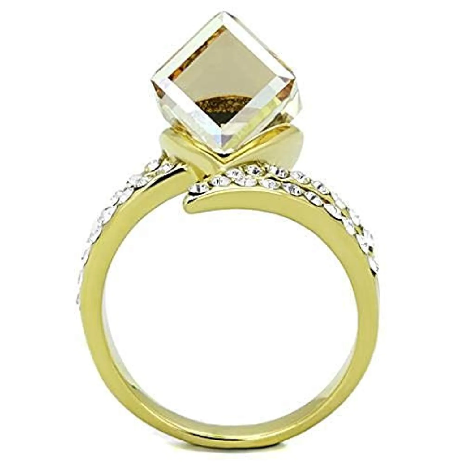 WildKlass Stainless Steel Ring IP Gold Women Top Grade Crystal Champagne