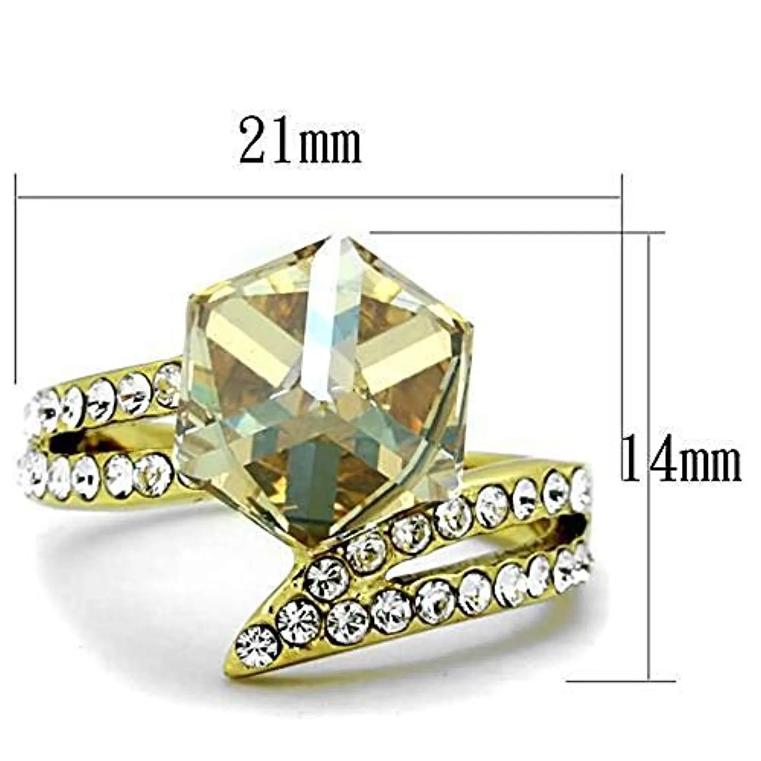 WildKlass Stainless Steel Ring IP Gold Women Top Grade Crystal Champagne