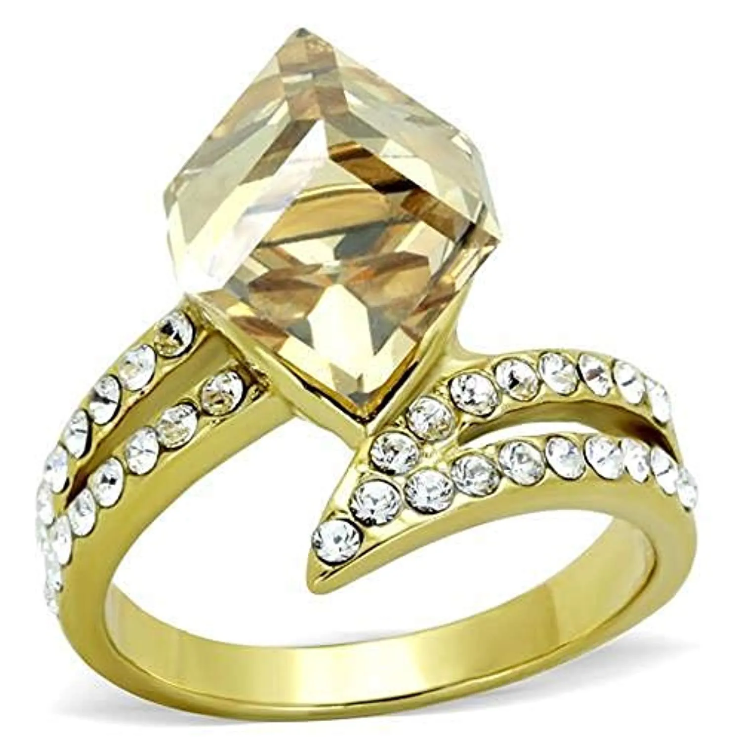 WildKlass Stainless Steel Ring IP Gold Women Top Grade Crystal Champagne