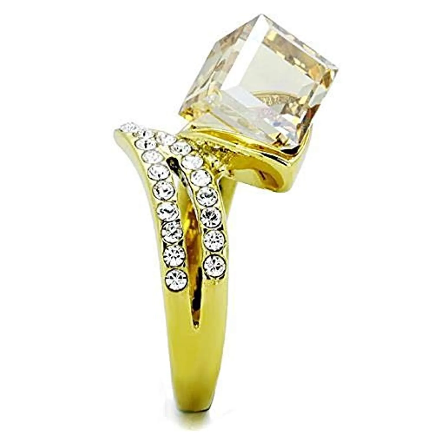 WildKlass Stainless Steel Ring IP Gold Women Top Grade Crystal Champagne