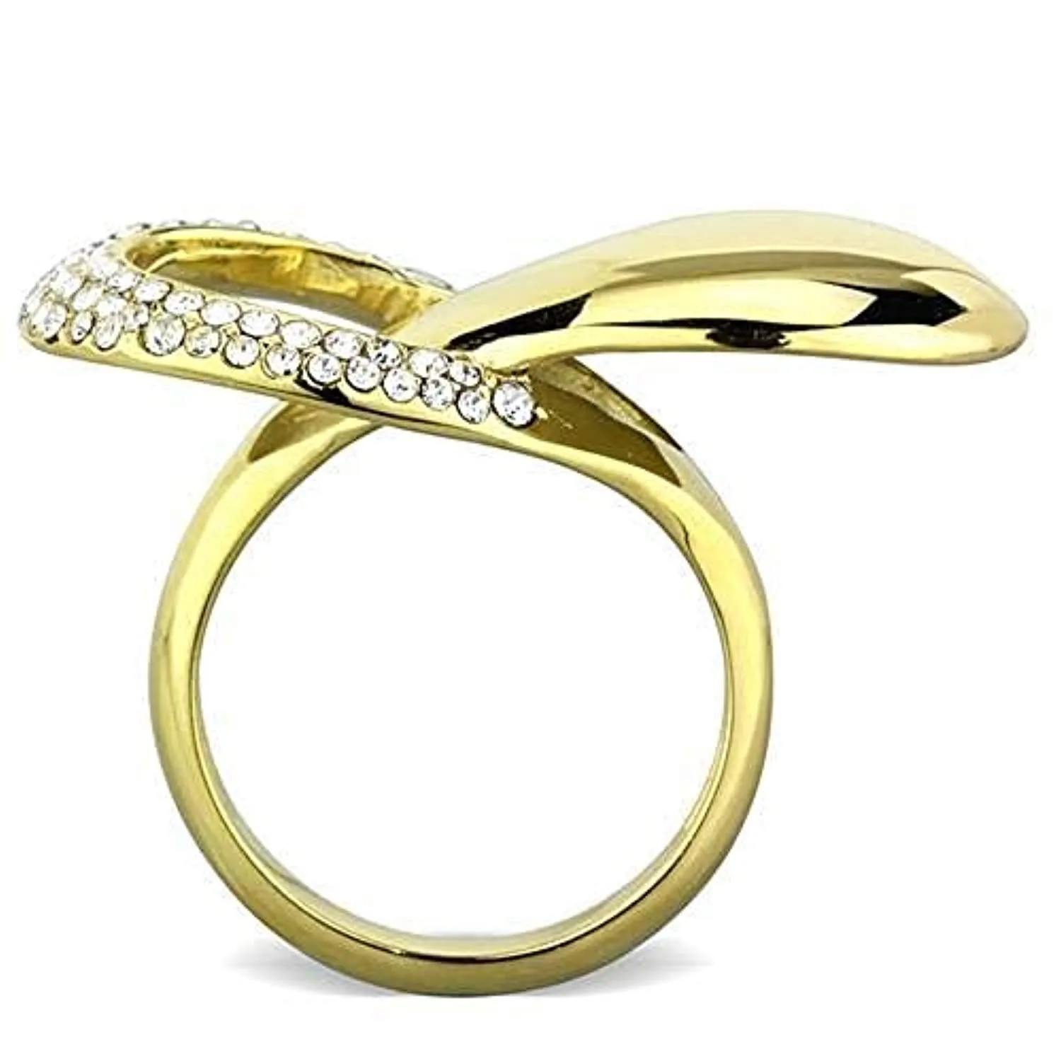 WildKlass Stainless Steel Ring IP Gold Women Top Grade Crystal Clear