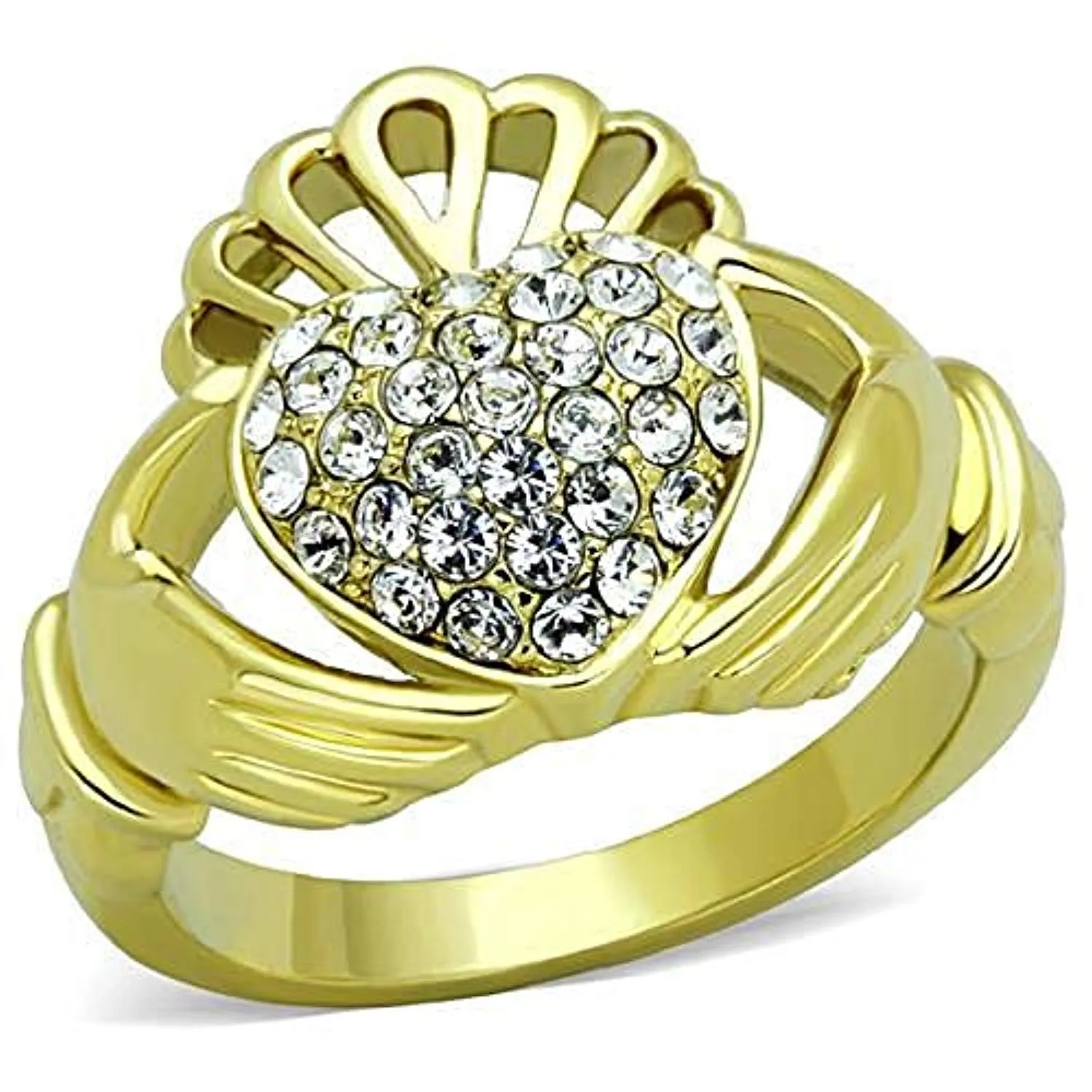 WildKlass Stainless Steel Ring IP Gold Women Top Grade Crystal Clear