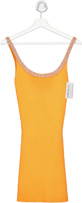 ZARA Orange Rib Knit Dress With Faux Pearl Detail UK S