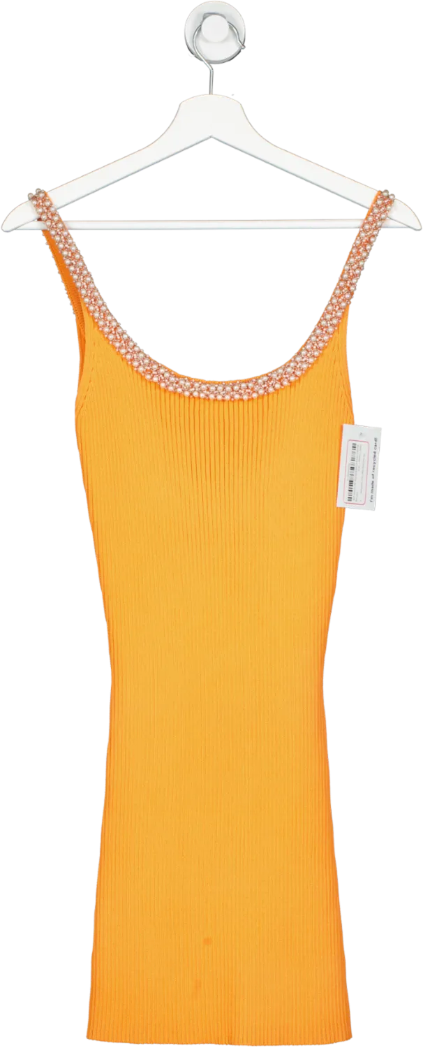 ZARA Orange Rib Knit Dress With Faux Pearl Detail UK S